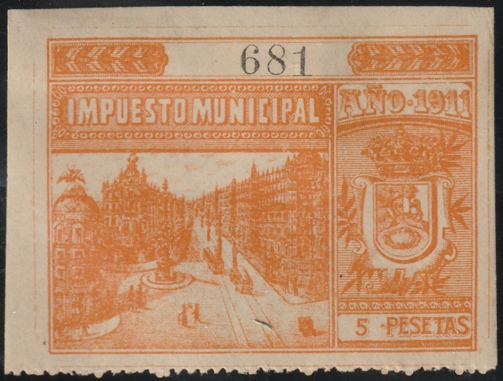 Spain Impuesto Municipal Madrid 1911 Revenue Sello Fiscal Stamp Tramcar Tram Tramway